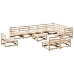 11 Piece Garden Sofa Set Solid Wood Pine Natural pine