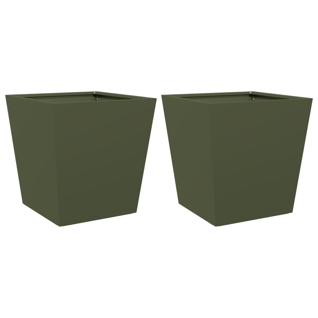 vidaXL Garden Planters Olive Green 2 pcs 40x40x40 cm Steel 2