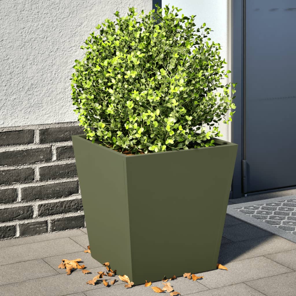 vidaXL Garden Planters Olive Green 2 pcs 40x40x40 cm Steel 1