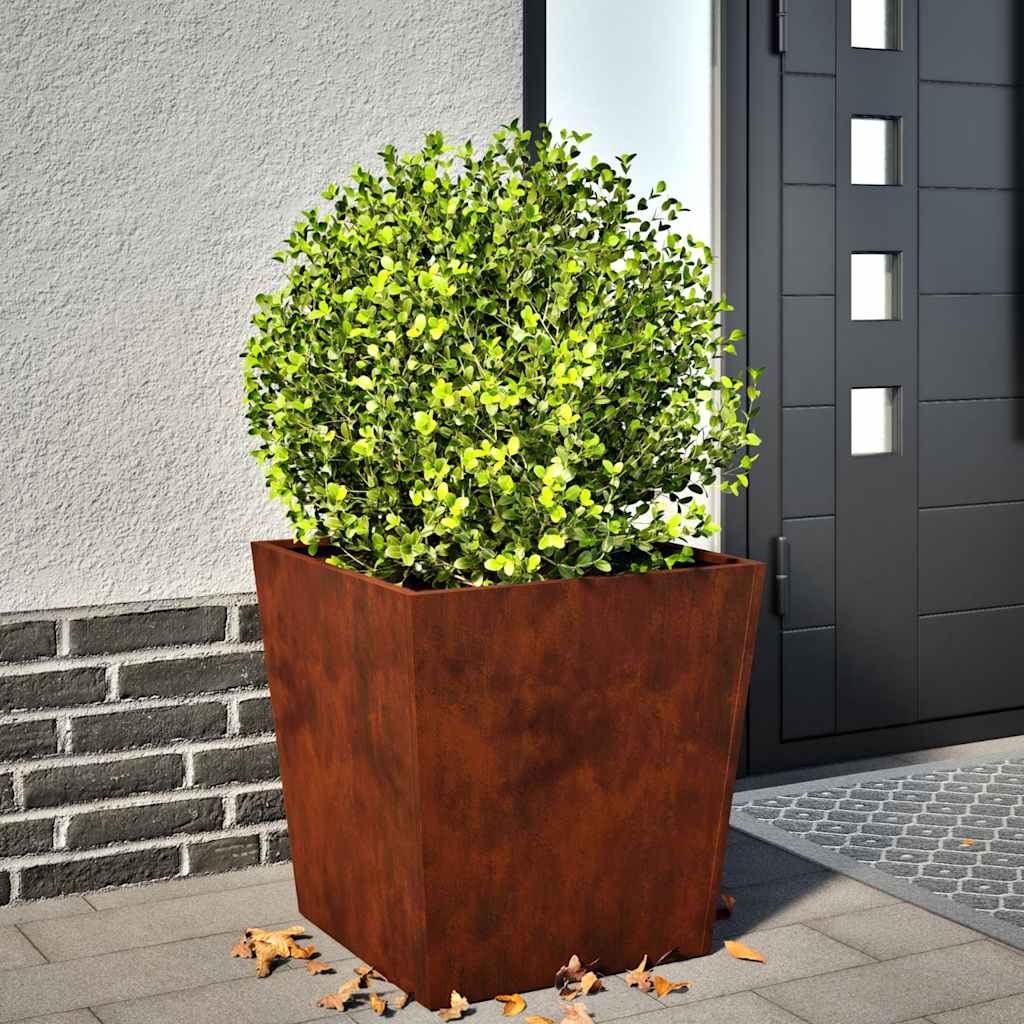 Garden Planter Black 50x50x50 cm Steel Weathering steel/brown