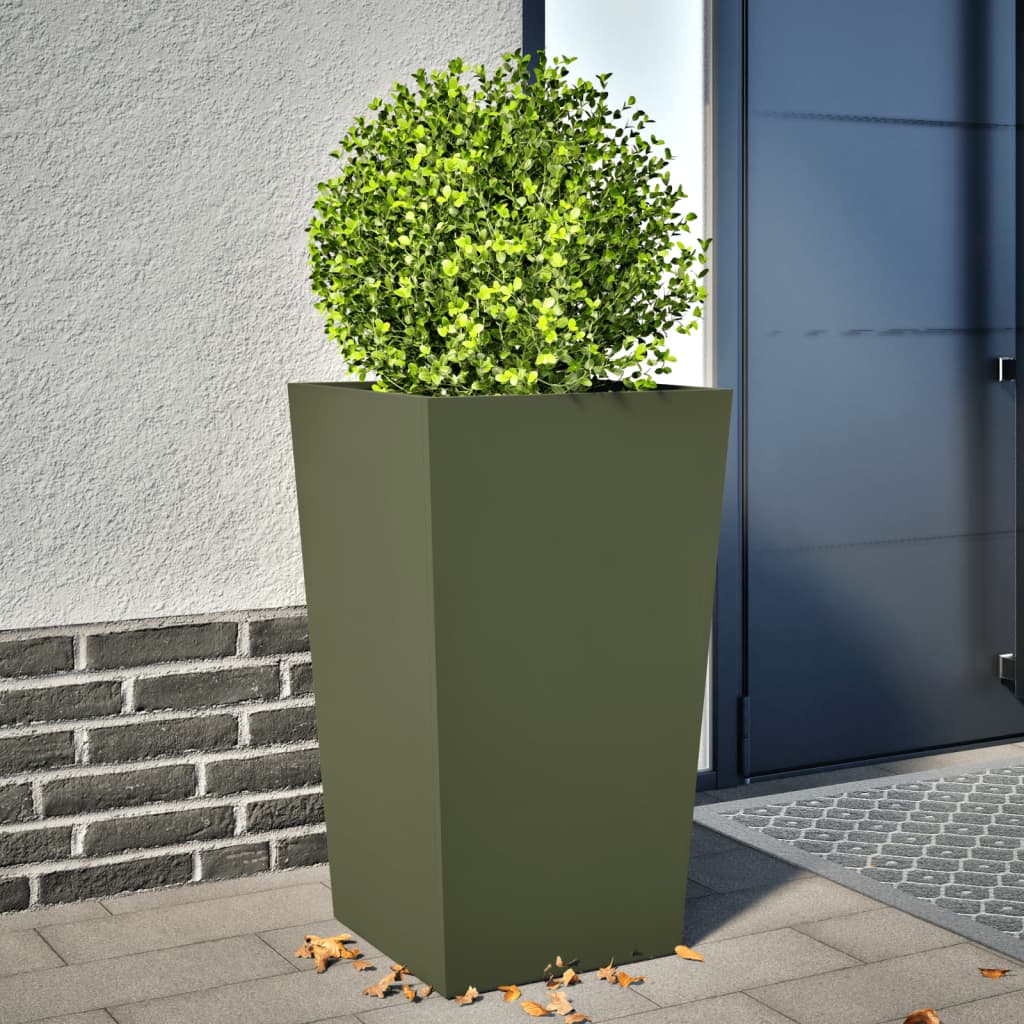 vidaXL Garden Planter Olive Green 45x45x75 cm Steel 1
