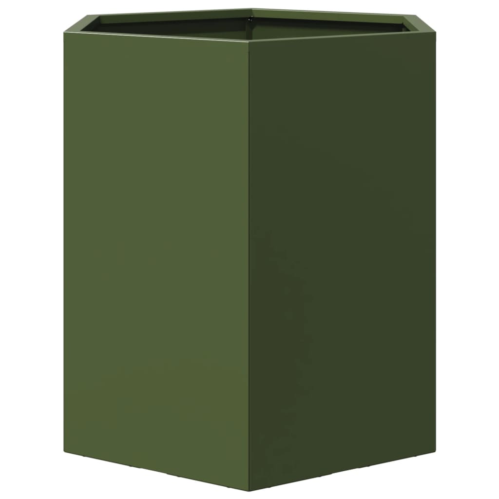 vidaXL Garden Planter Olive Green Hexagon 46x40x45 cm Steel 4