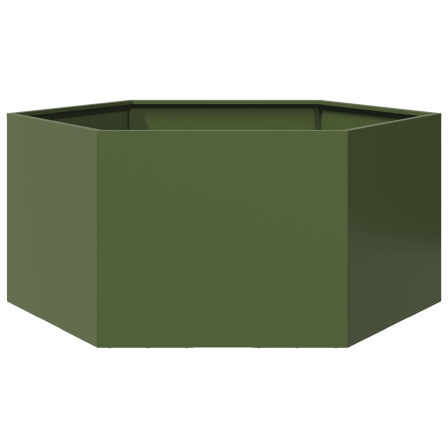 vidaXL Garden Planter Olive Green Hexagon 104x90x45 cm Steel 1