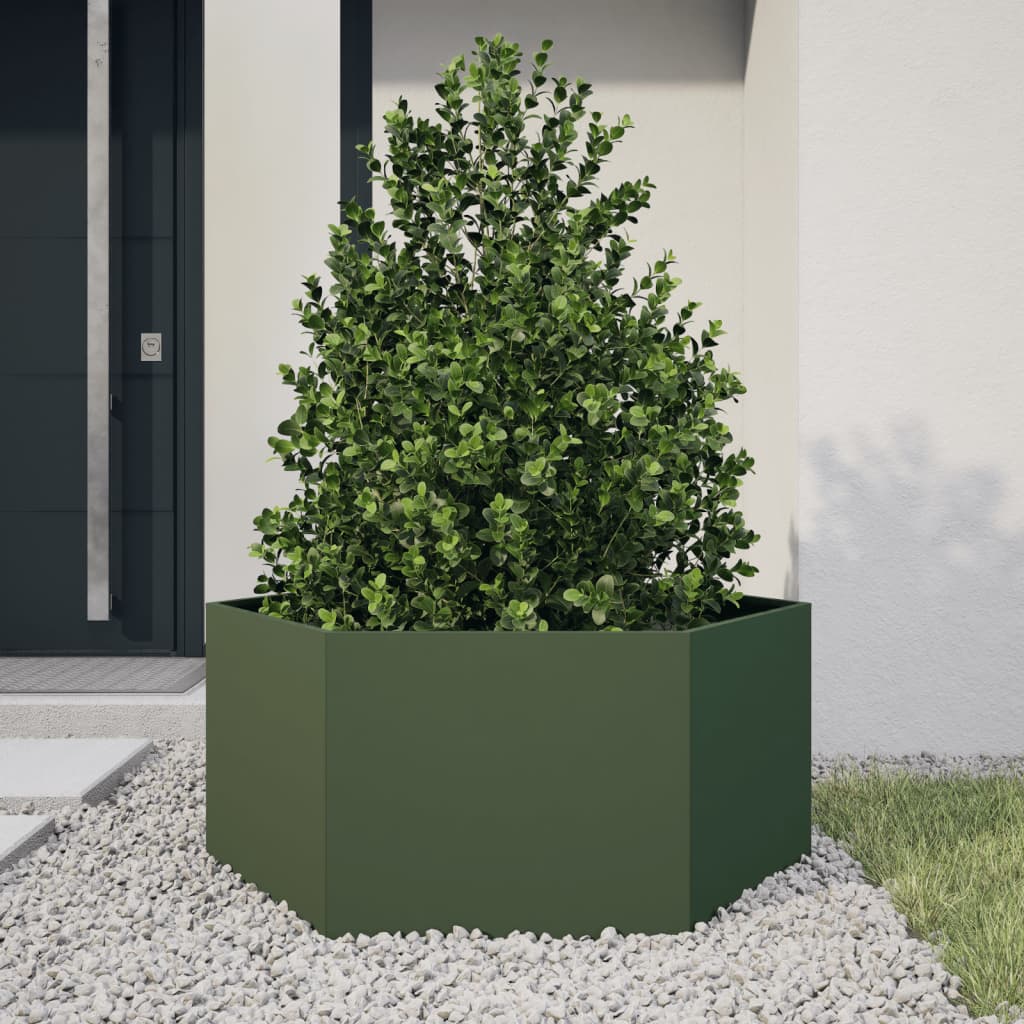 vidaXL Garden Planter Olive Green Hexagon 104x90x45 cm Steel 2