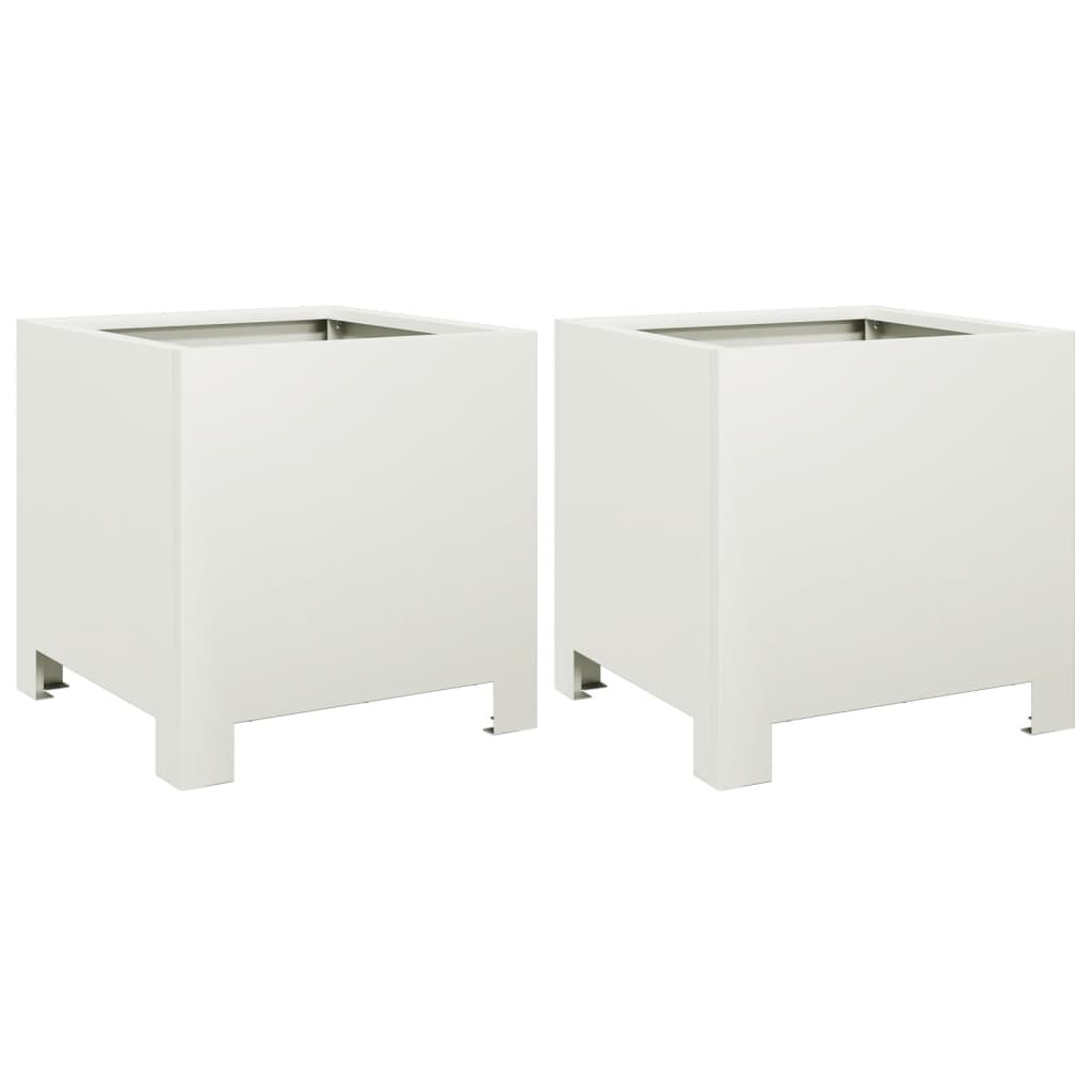vidaXL Garden Planters 2 pcs White 30x30x30 cm Steel 2