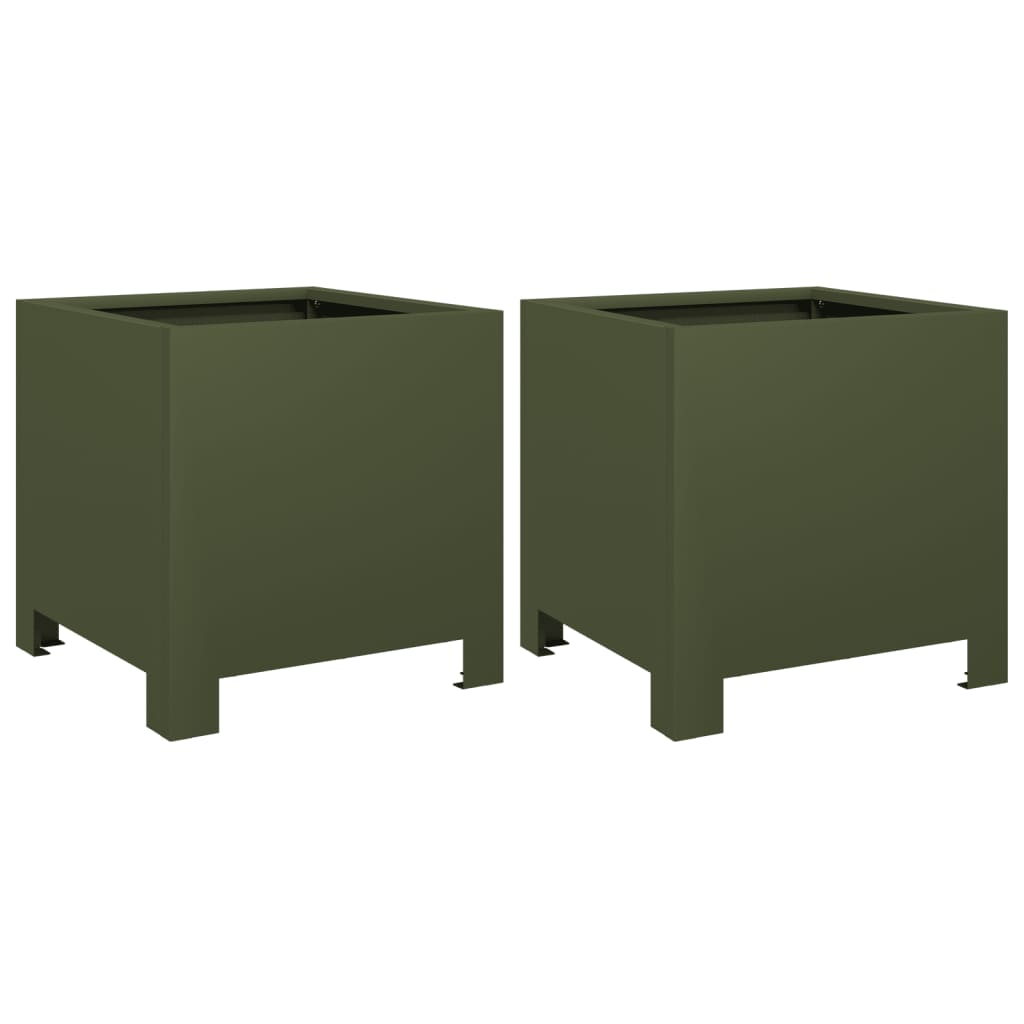 vidaXL Garden Planters 2 pcs Olive Green 30x30x30 cm Steel 2