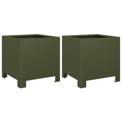 vidaXL Garden Planters 2 pcs Olive Green 30x30x30 cm Steel 2