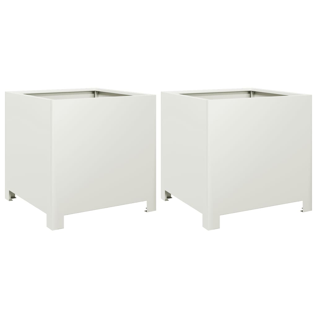 vidaXL Garden Planters 2 pcs White 40x40x40 cm Steel 2