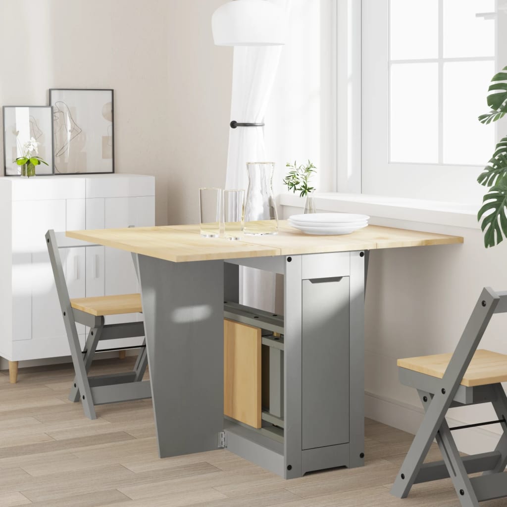 vidaXL Butterfly Dining Table Foldable Corona Grey Solid Wood Pine 3