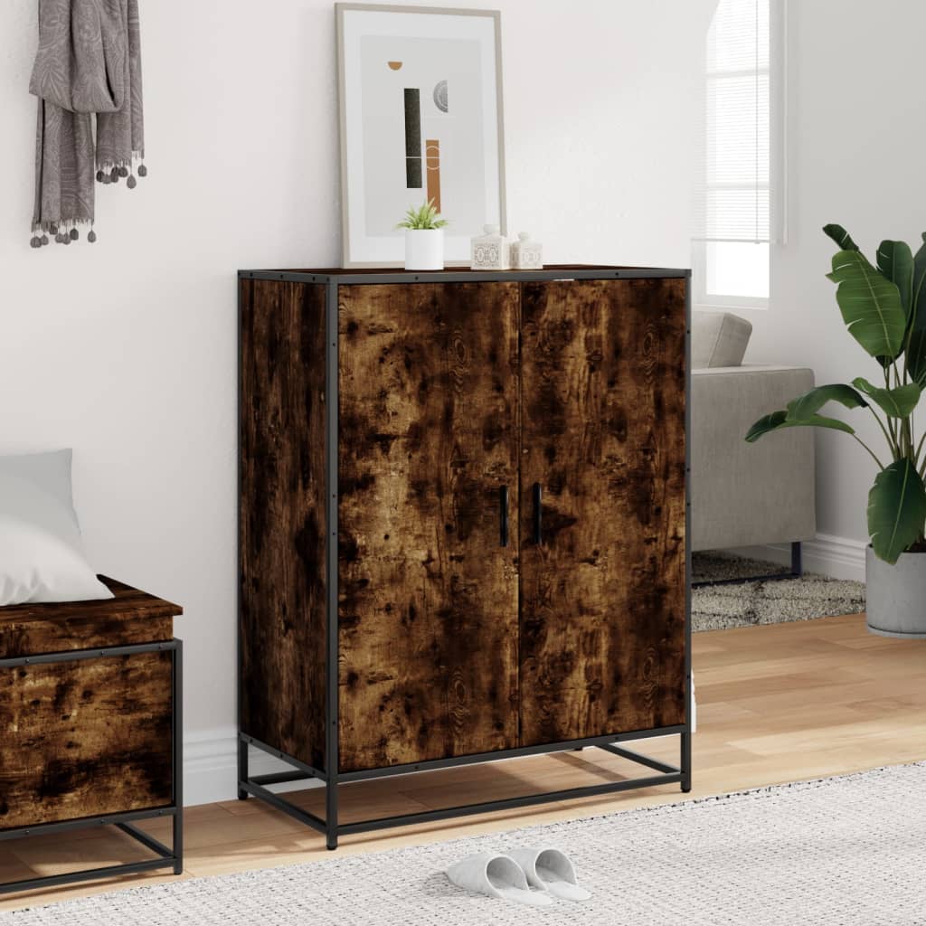 vidaXL Shoe Cabinet Smoked Oak 75x38x97.5 cm Engineered Wood and Metal 3