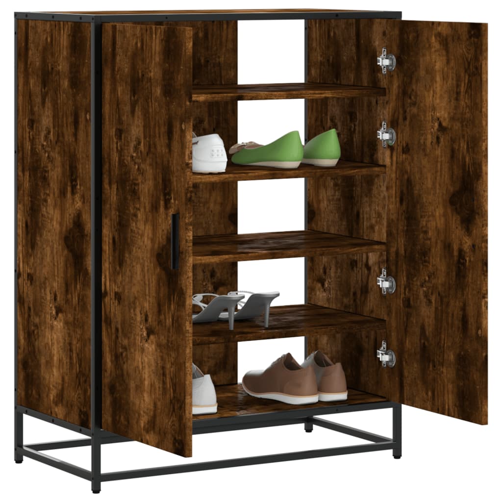 vidaXL Shoe Cabinet Smoked Oak 75x38x97.5 cm Engineered Wood and Metal 1