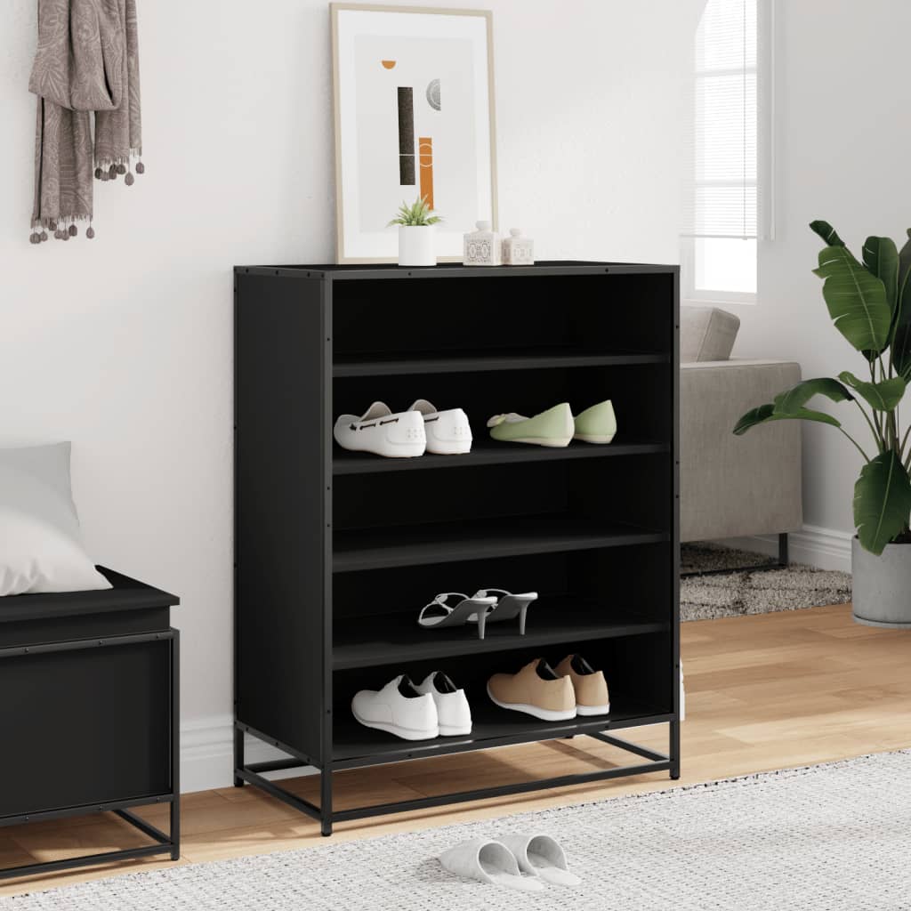 vidaXL Shoe Cabinet Black 75x38x97.5 cm Engineered Wood and Metal 3