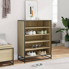 vidaXL Shoe Cabinet Sonoma Oak 75x38x97.5 cm Engineered Wood and Metal 3