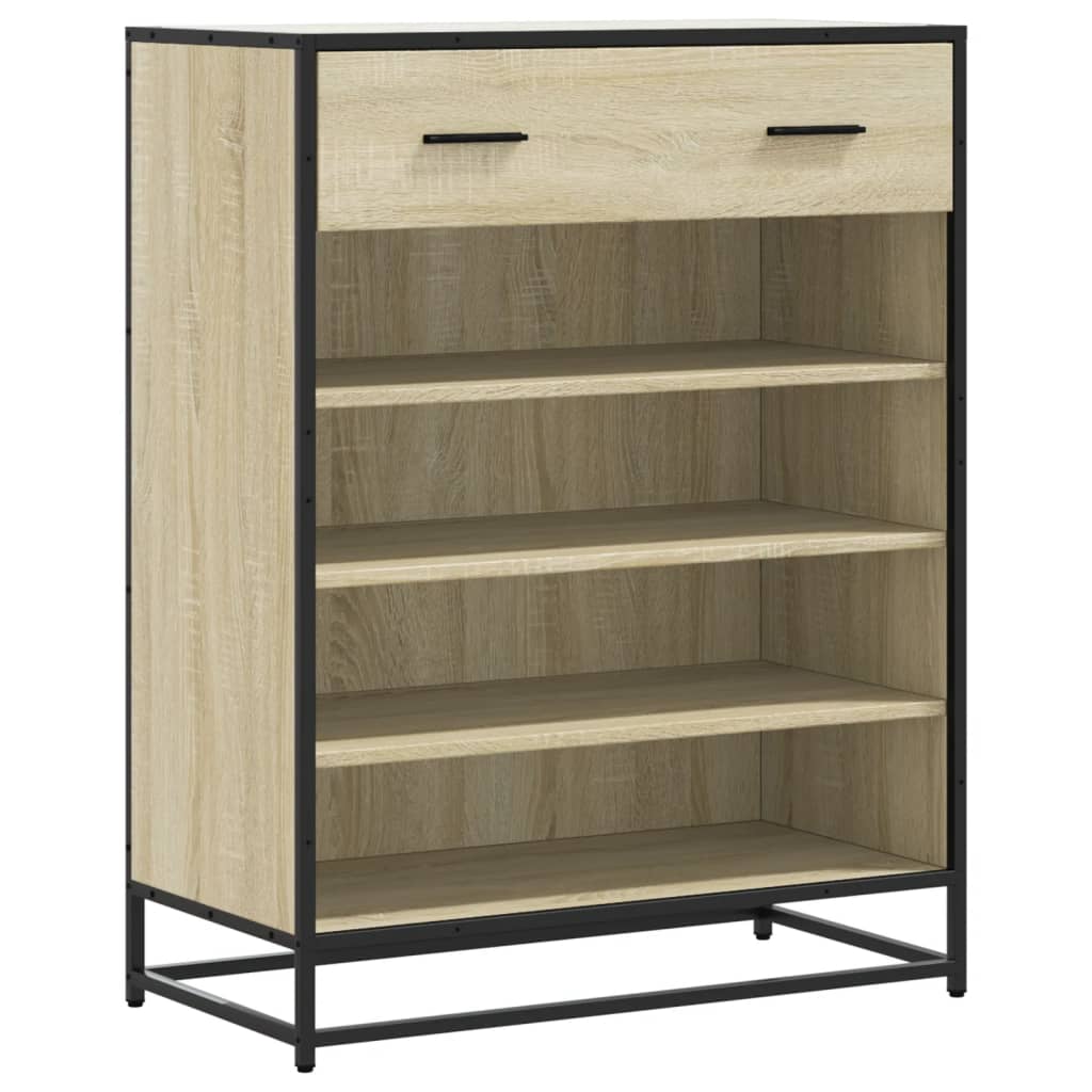 vidaXL Shoe Cabinet Sonoma Oak 75x38x97.5 cm Engineered Wood and Metal 2