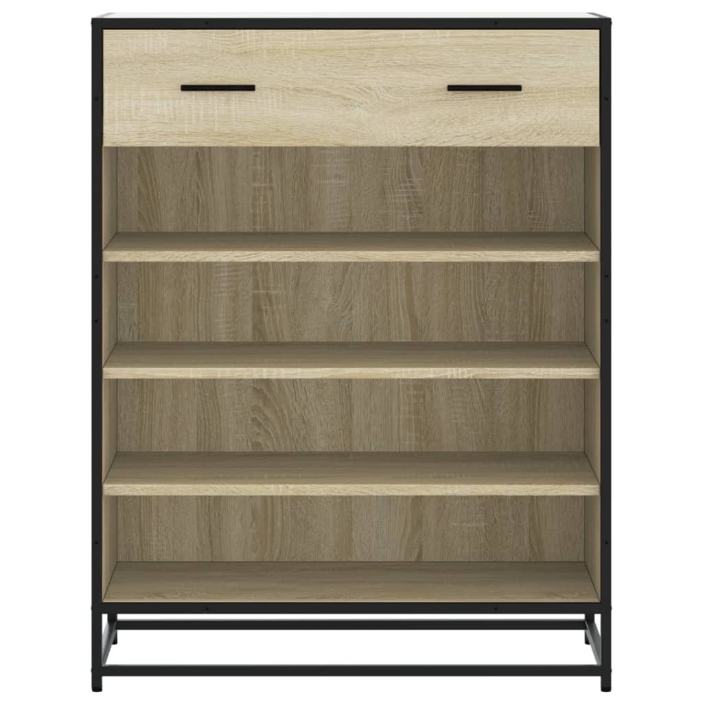 vidaXL Shoe Cabinet Sonoma Oak 75x38x97.5 cm Engineered Wood and Metal 4