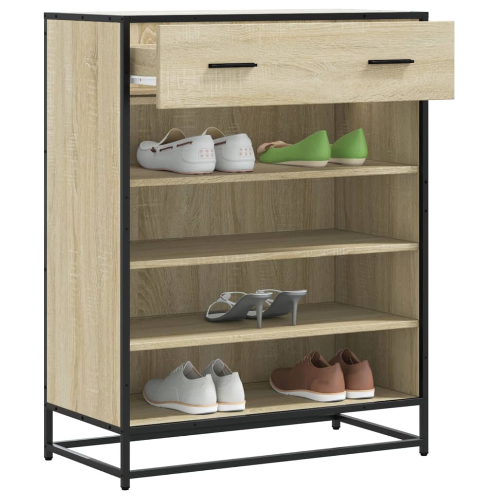 vidaXL Shoe Cabinet Sonoma Oak 75x38x97.5 cm Engineered Wood and Metal 1