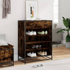 vidaXL Shoe Cabinet Smoked Oak 75x38x97.5 cm Engineered Wood and Metal 3