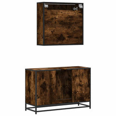 2 Piece Bathroom Furniture Set Engineered Wood Smoked oak