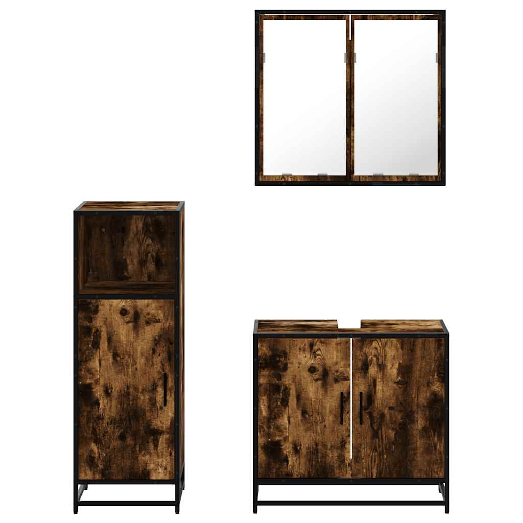 3 Piece Bathroom Furniture Set Engineered Wood Smoked oak