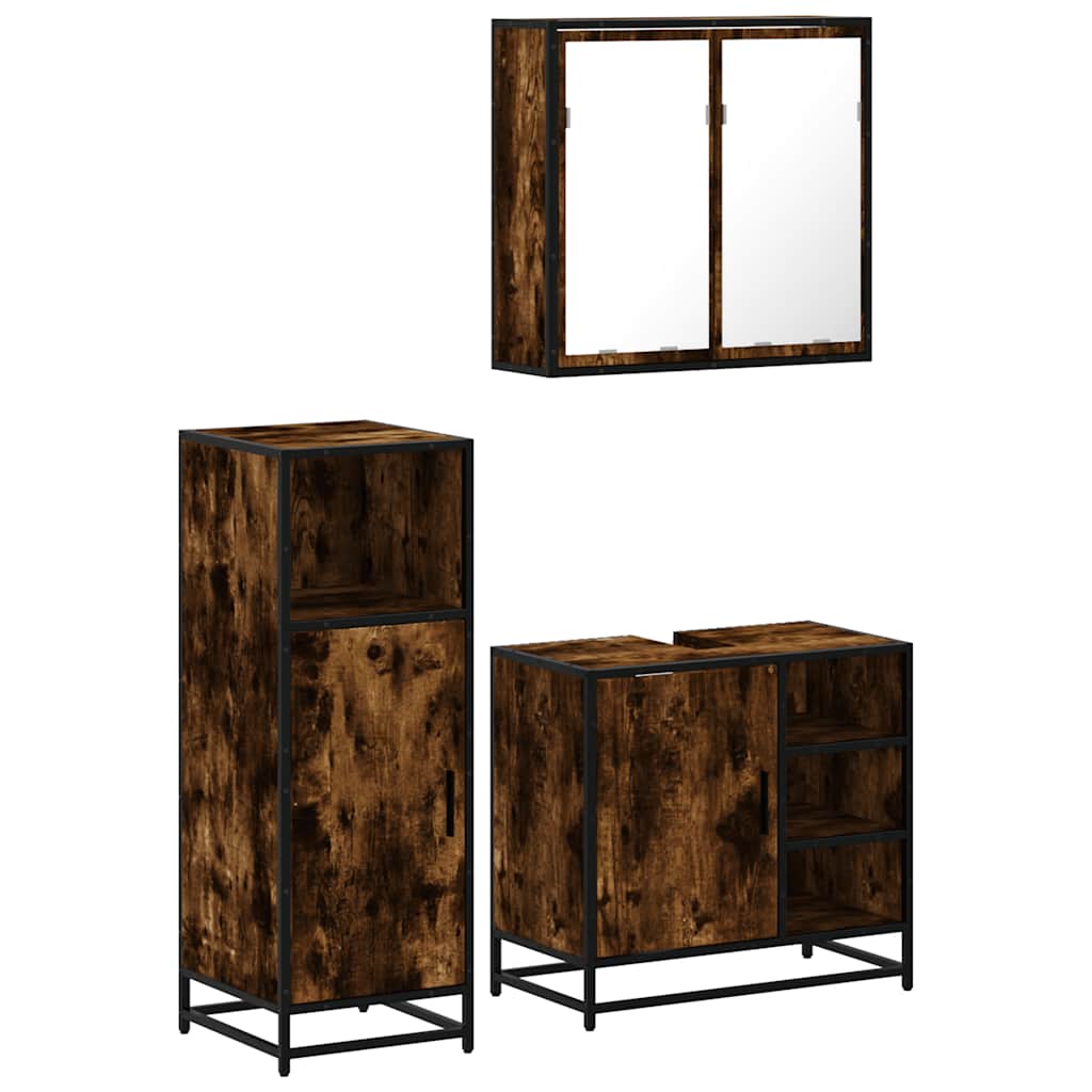 3 Piece Bathroom Furniture Set Engineered Wood Smoked oak