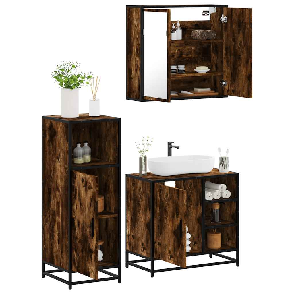 3 Piece Bathroom Furniture Set Engineered Wood Smoked oak