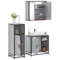 3 Piece Bathroom Furniture Set Engineered Wood Grey sonoma
