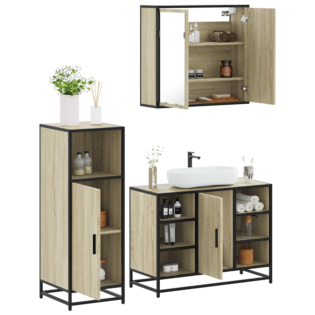 3 Piece Bathroom Furniture Set Engineered Wood Sonoma oak