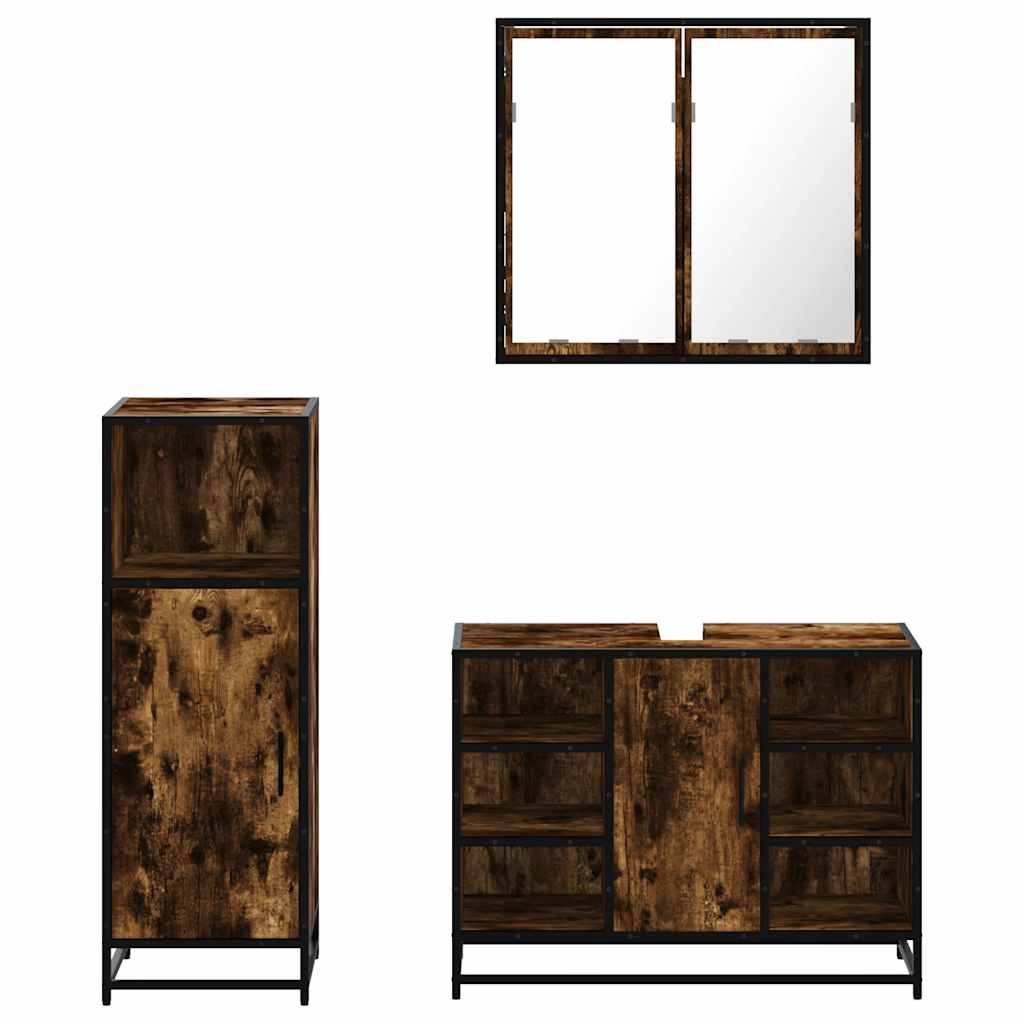 3 Piece Bathroom Furniture Set Engineered Wood Smoked oak