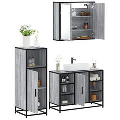 3 Piece Bathroom Furniture Set Engineered Wood Grey sonoma