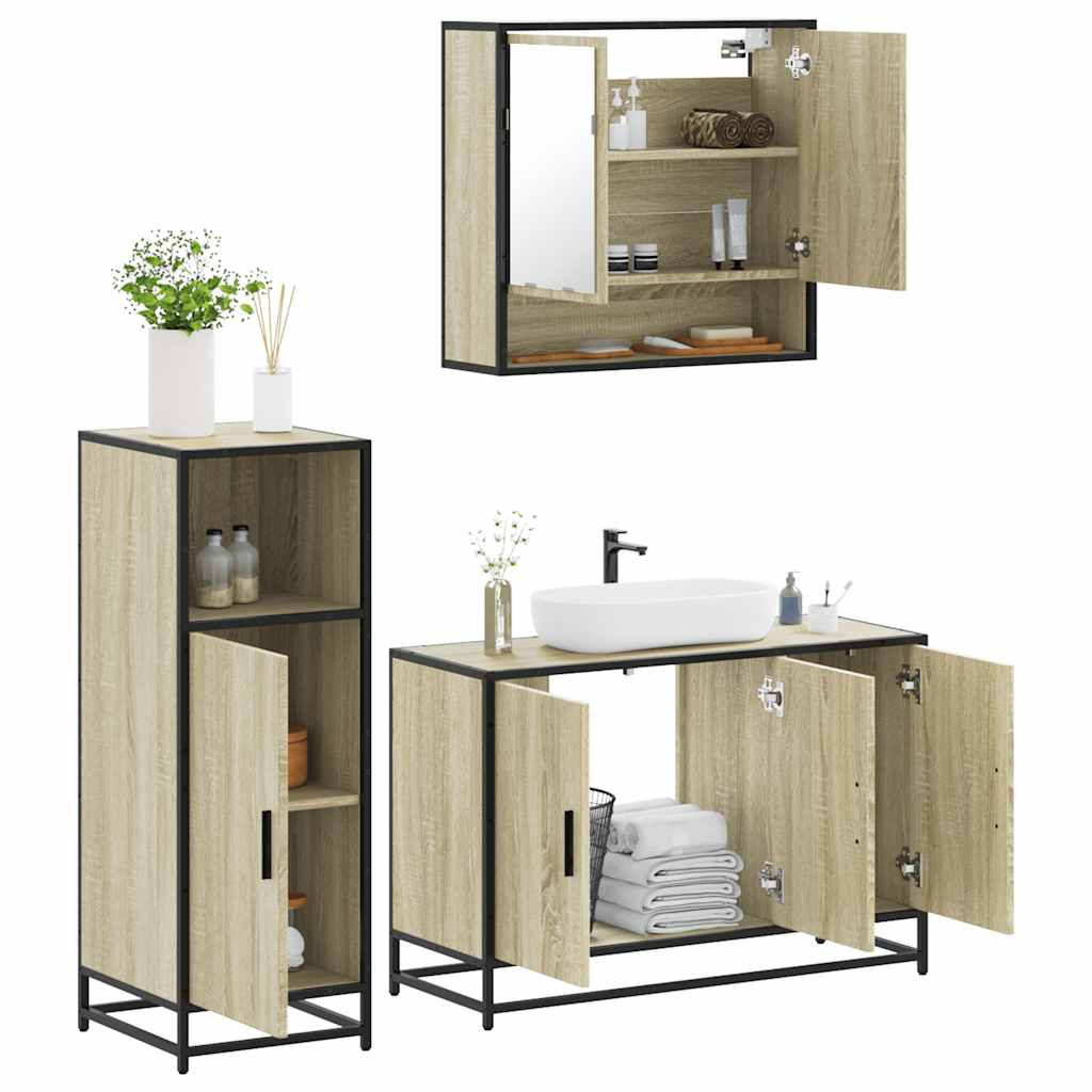 3 Piece Bathroom Furniture Set Engineered Wood Sonoma oak