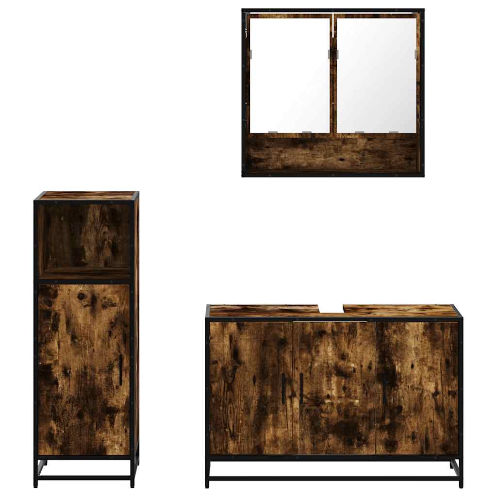 3 Piece Bathroom Furniture Set Engineered Wood Smoked oak