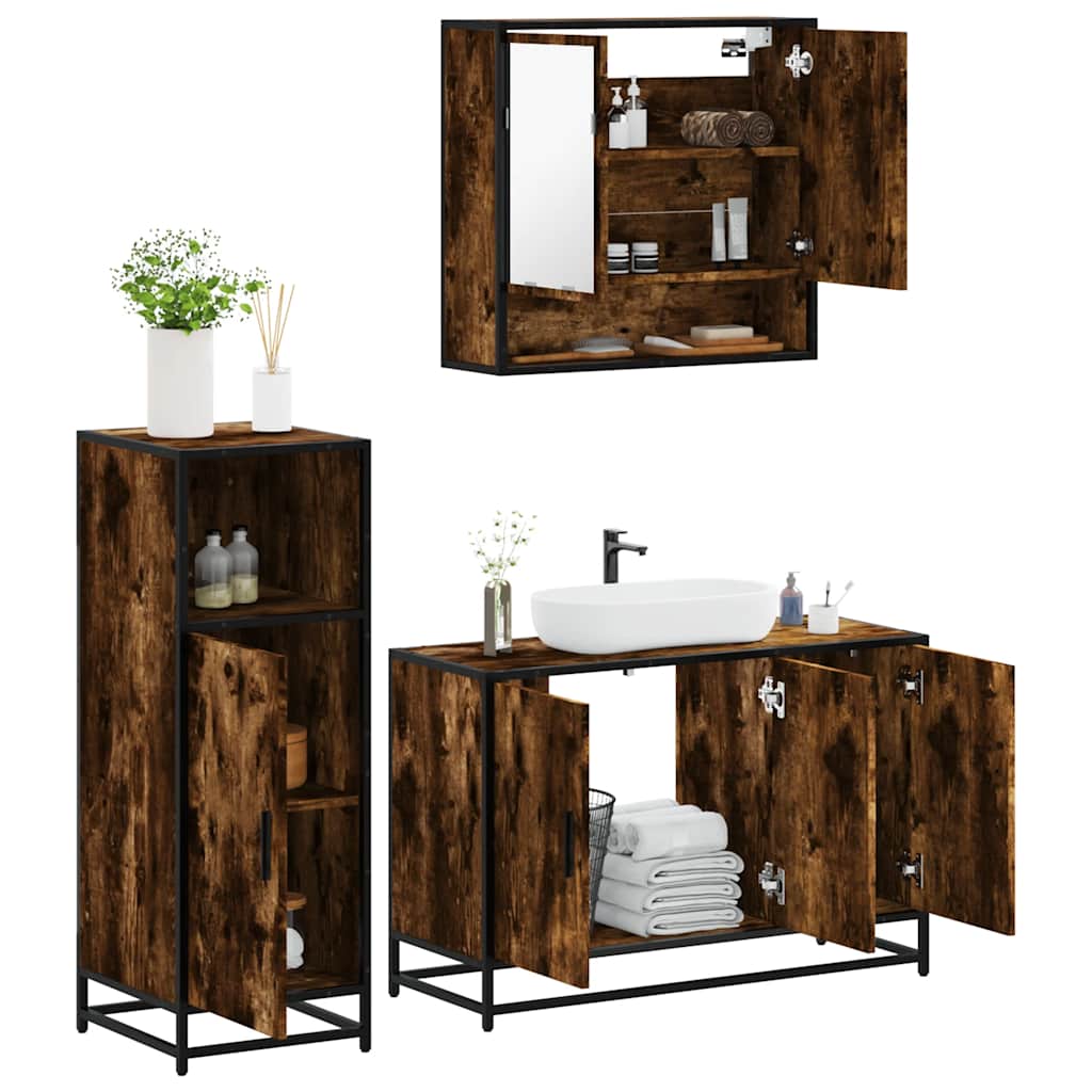 3 Piece Bathroom Furniture Set Engineered Wood Smoked oak
