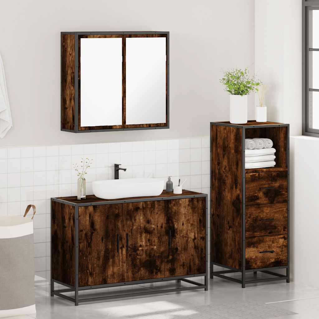 3 Piece Bathroom Furniture Set Engineered Wood Smoked oak