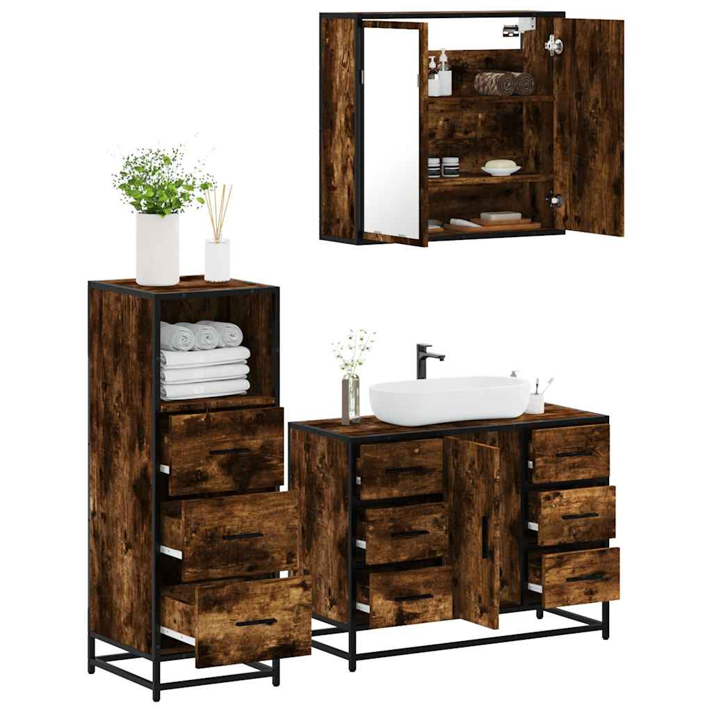 Bathroom Furniture Set 3 pcs Engineered Wood Smoked oak