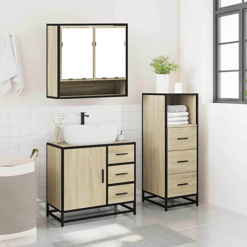 Bathroom Furniture Set 3 pcs Engineered Wood Sonoma oak