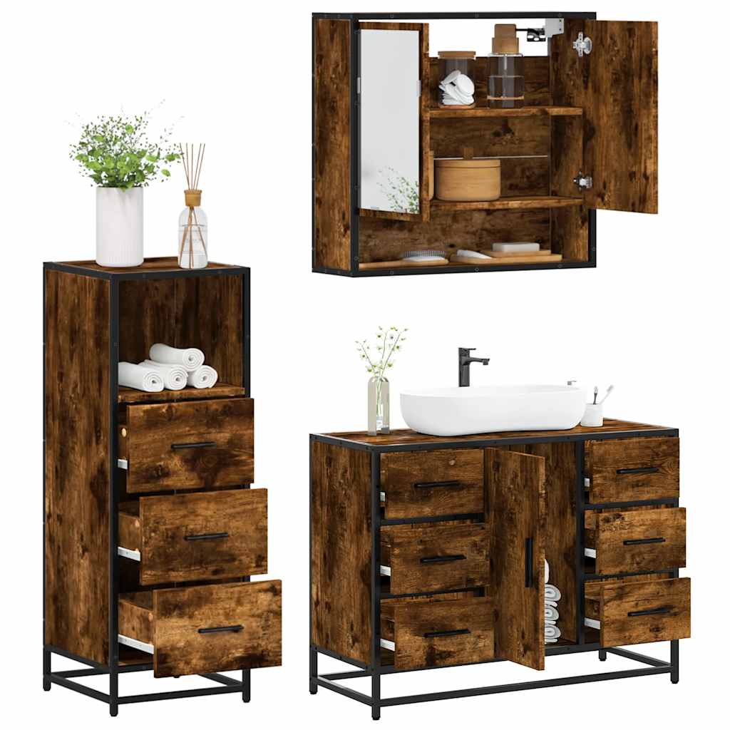 Bathroom Furniture Set 3 pcs Engineered Wood Smoked oak