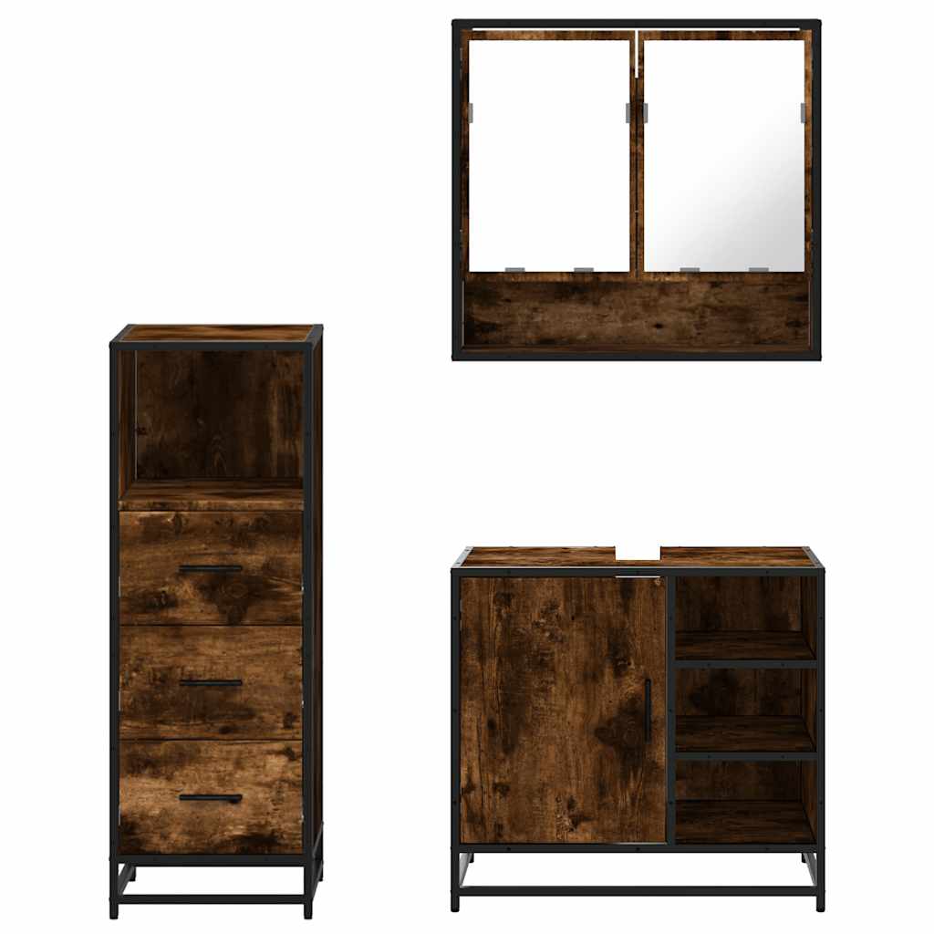 Bathroom Furniture Set 3 pcs Engineered Wood Smoked oak