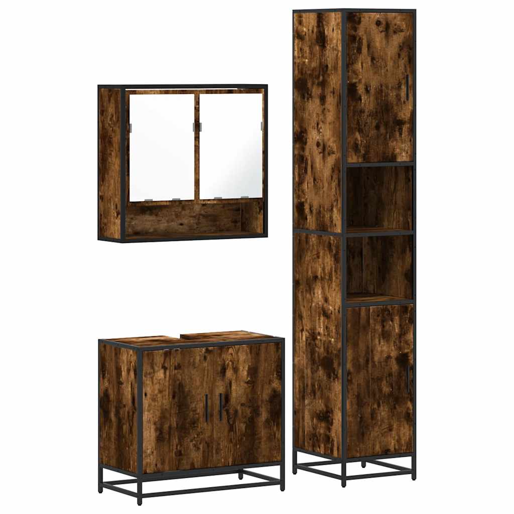 3 Piece Bathroom Furniture Set Engineered Wood Smoked oak