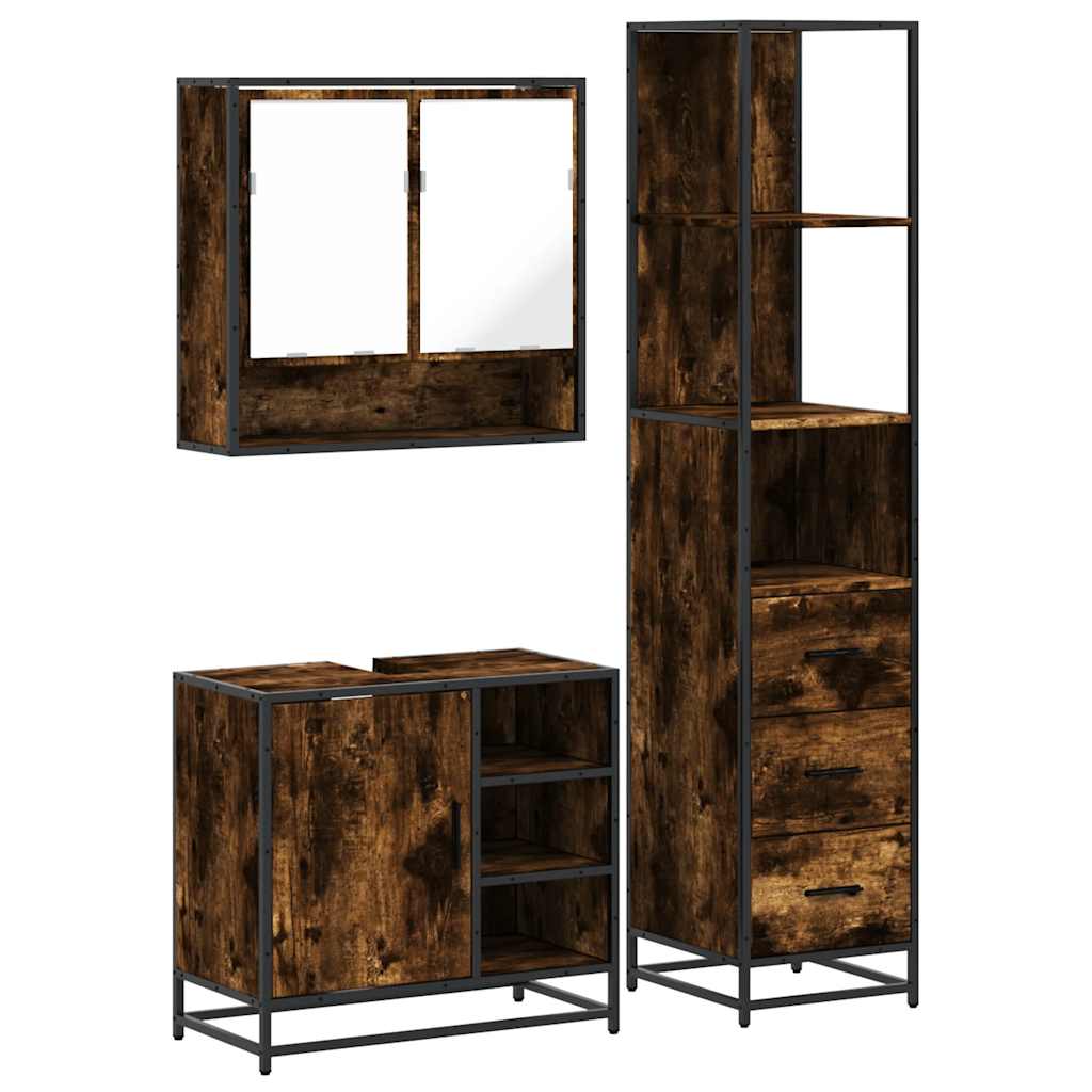 Bathroom Furniture Set 3 pcs Engineered Wood Smoked oak