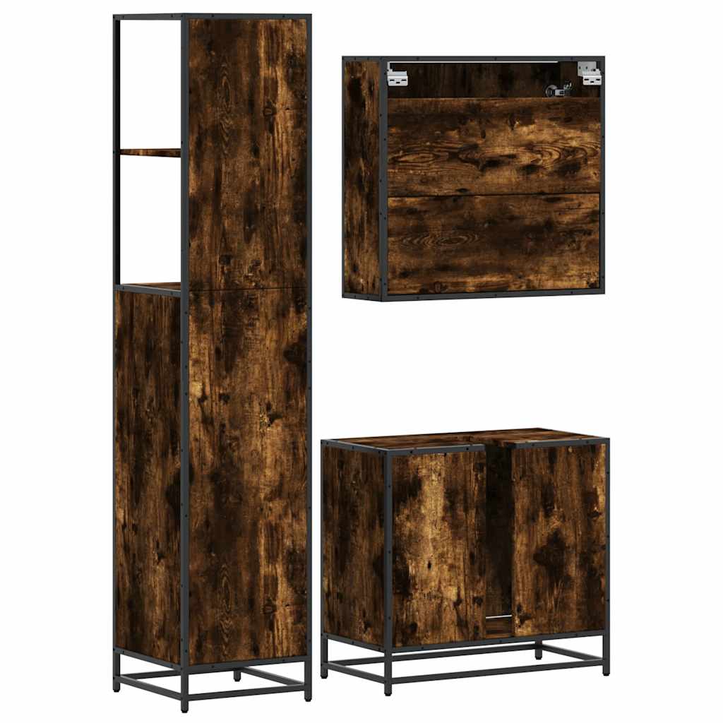 Bathroom Furniture Set 3 pcs Engineered Wood Smoked oak