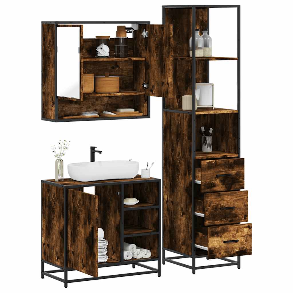 Bathroom Furniture Set 3 pcs Engineered Wood Smoked oak