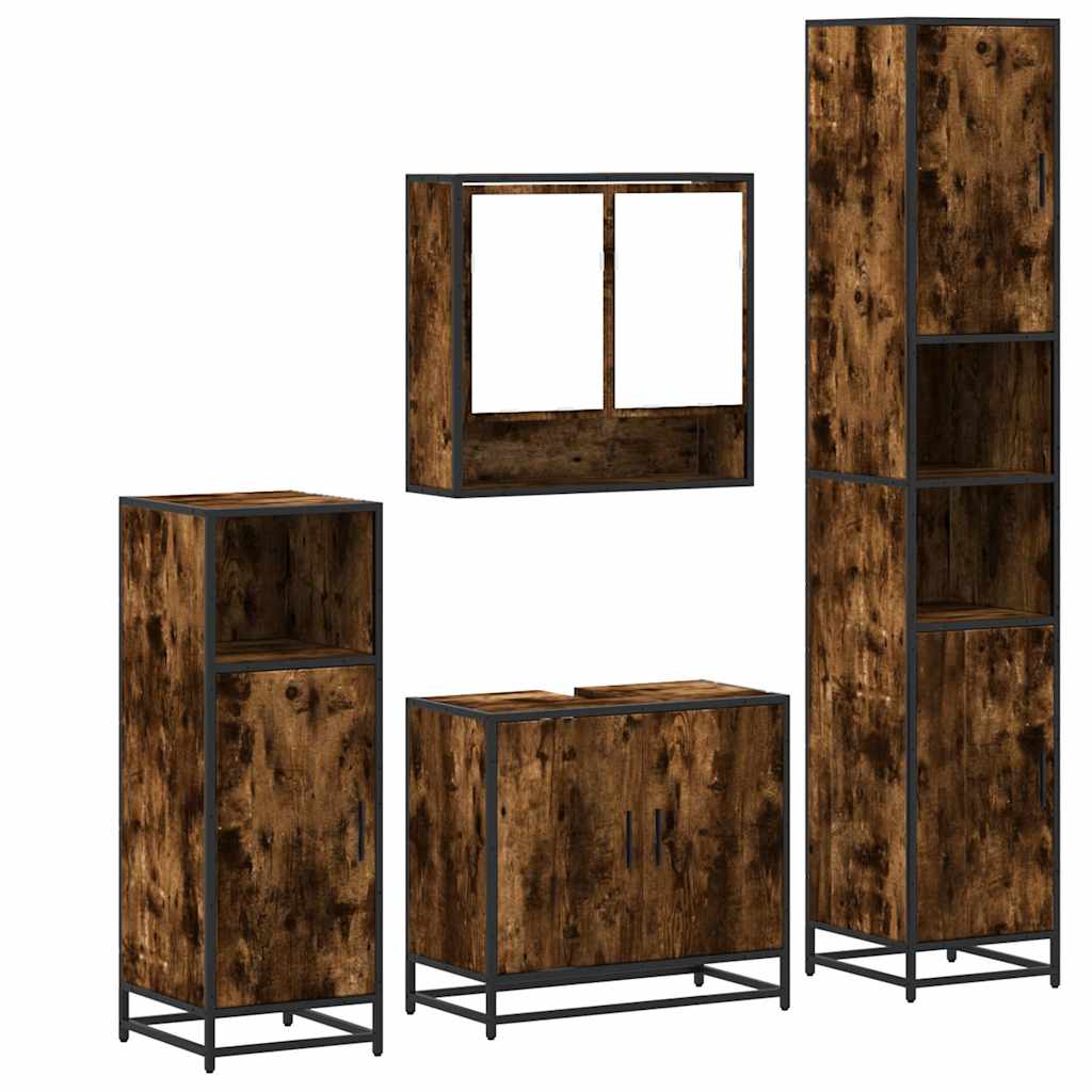 4 Piece Bathroom Furniture Set Engineered Wood Smoked oak