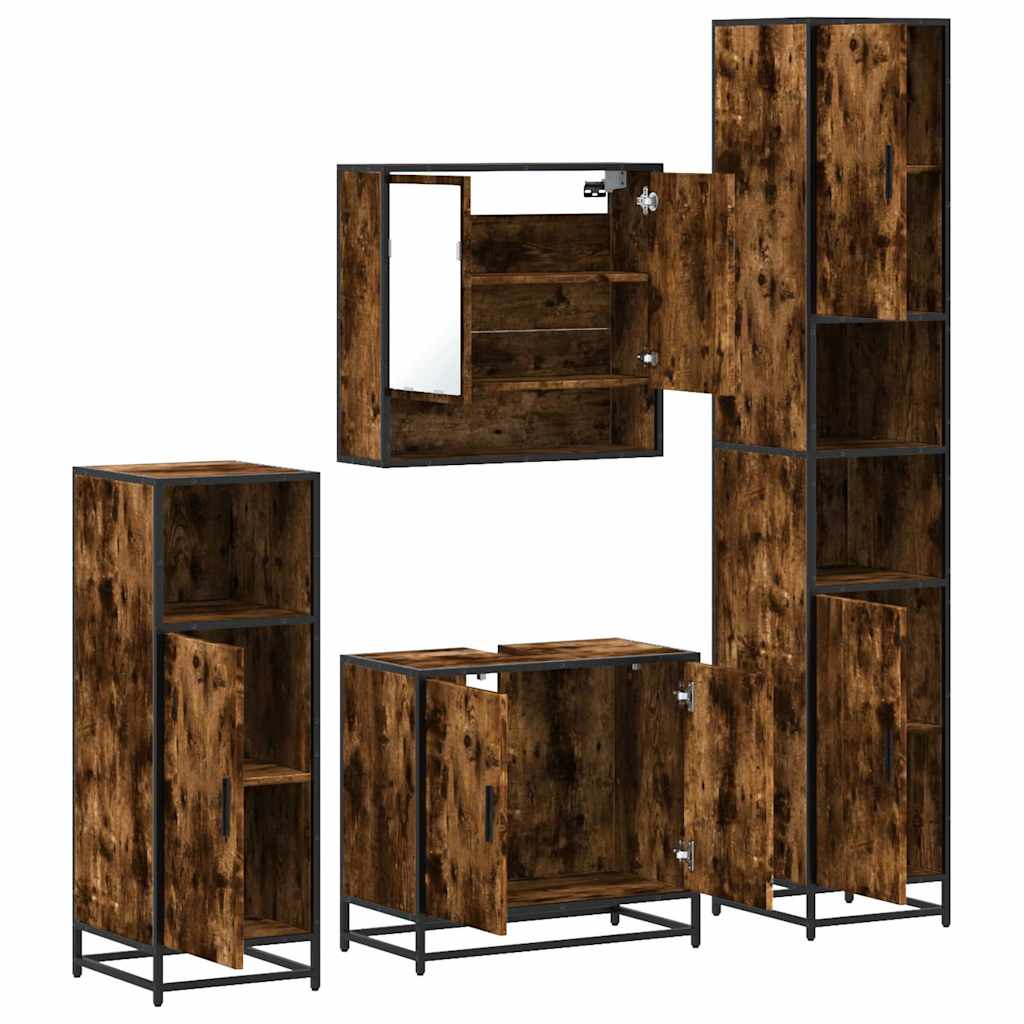 4 Piece Bathroom Furniture Set Engineered Wood Smoked oak