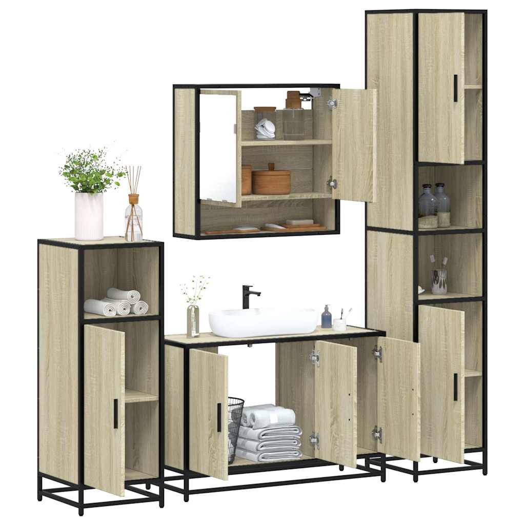 4 Piece Bathroom Furniture Set Engineered Wood Sonoma oak