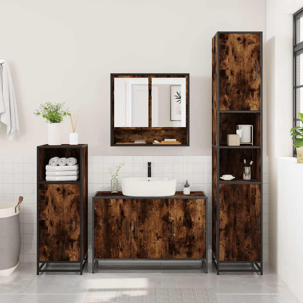 4 Piece Bathroom Furniture Set Engineered Wood Smoked oak