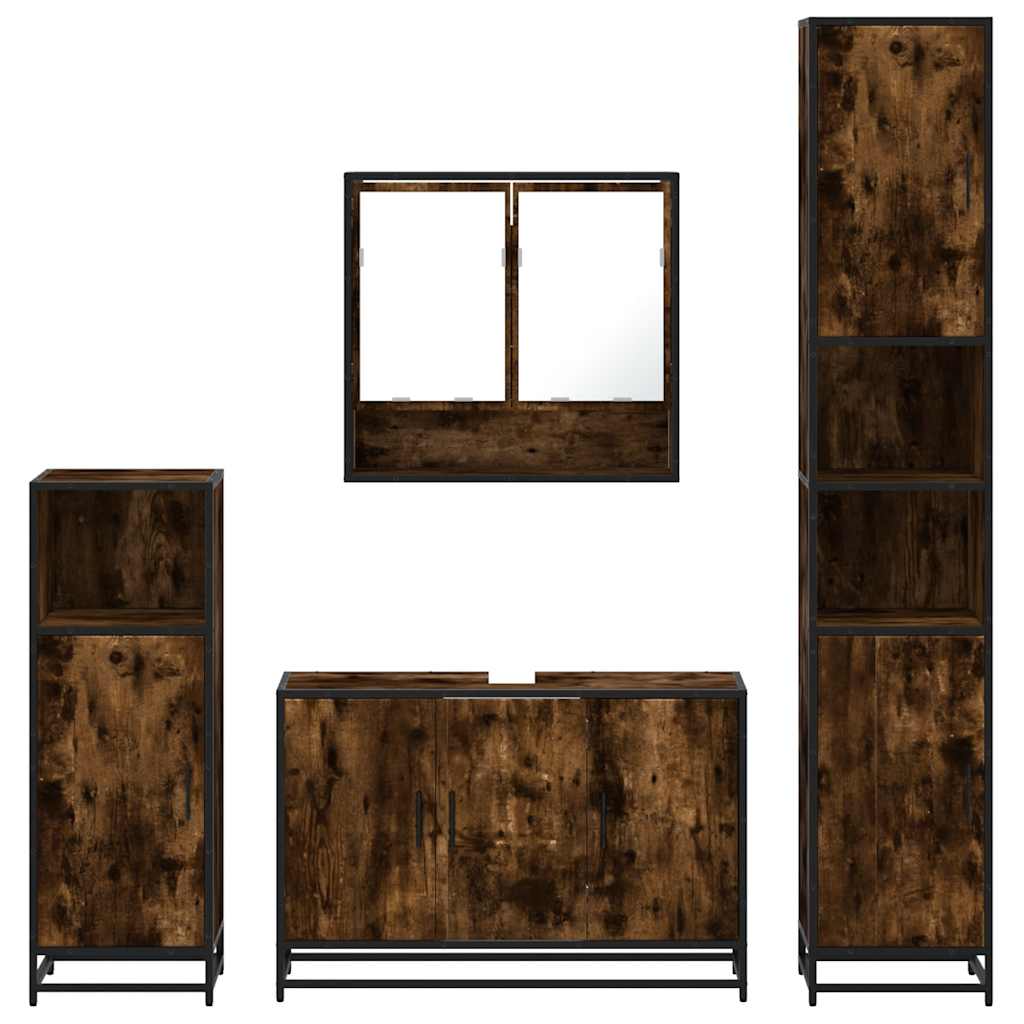 4 Piece Bathroom Furniture Set Engineered Wood Smoked oak