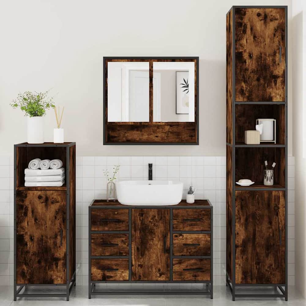 4 Piece Bathroom Furniture Set Engineered Wood Smoked oak