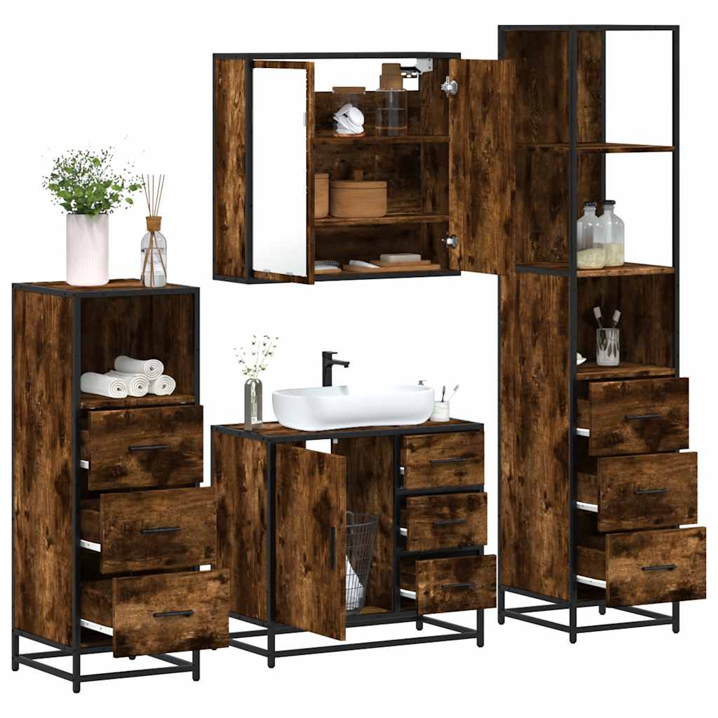 Bathroom Furniture Set 4 pcs Engineered Wood Smoked oak