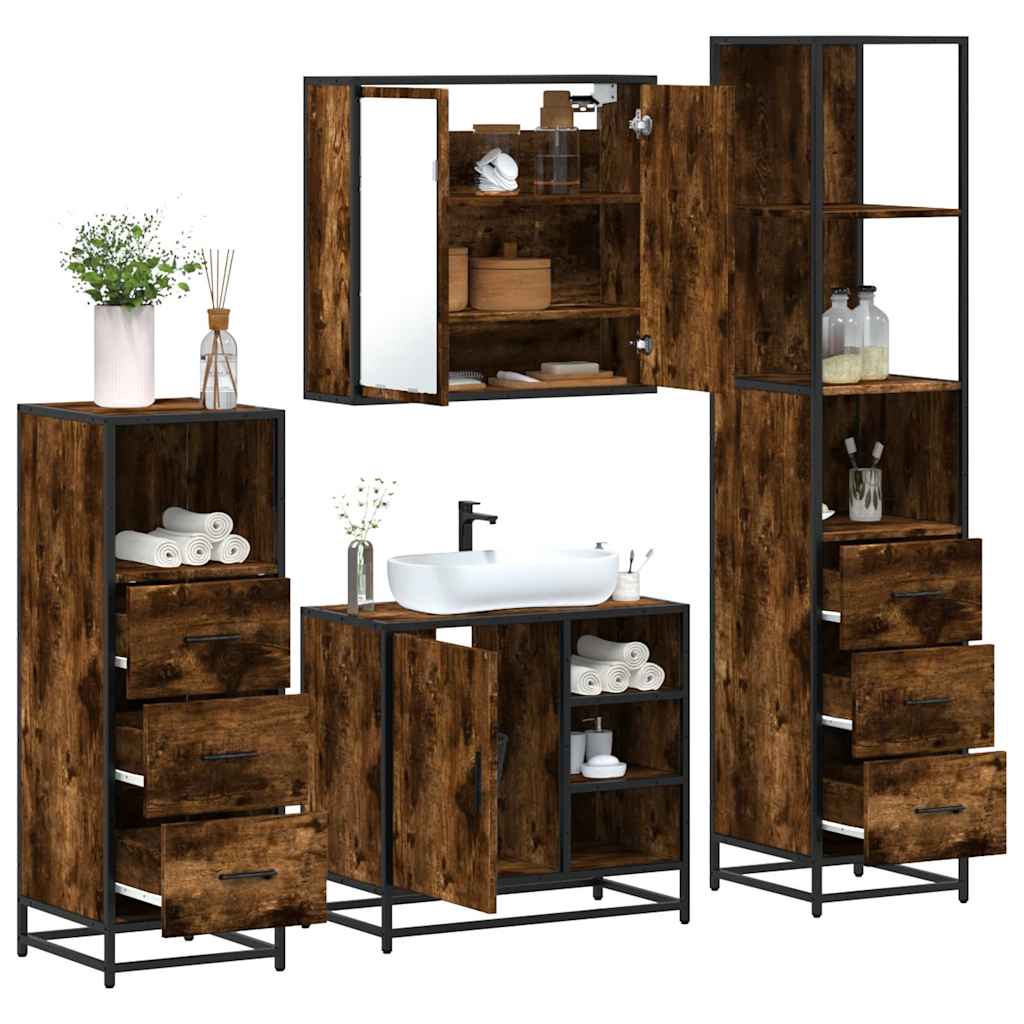 Bathroom Furniture Set 4 pcs Engineered Wood Smoked oak