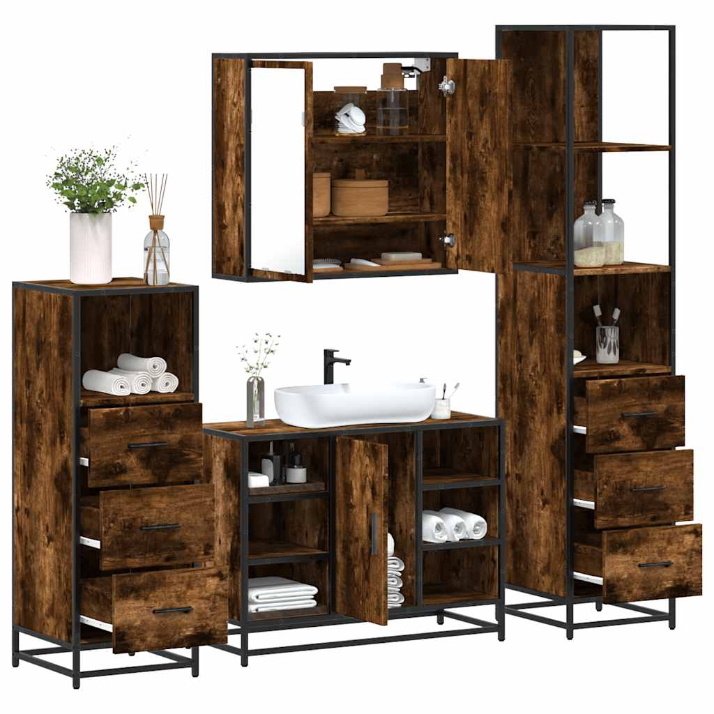 Bathroom Furniture Set 4 pcs Engineered Wood Smoked oak